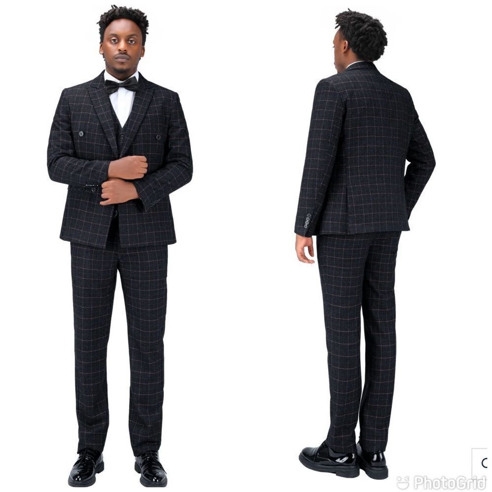 New CLOUD STYLE Slim Fit Double Breasted Suit Plaid Yellow Suit 3-Piece